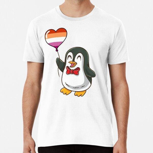 Remera Penguin Heart Balloon Orange Pink Lesbian Algodon Pre