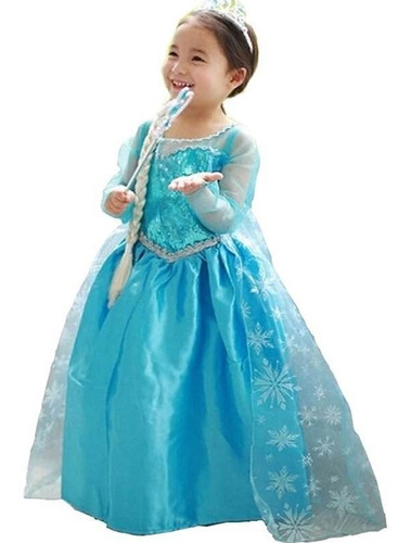 Vestido Disfraz Elsa Frozen Con Capa Lentejuelas