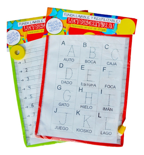 Set Lectoescritura Funda Reutilizable + Marcador +hojas Guía