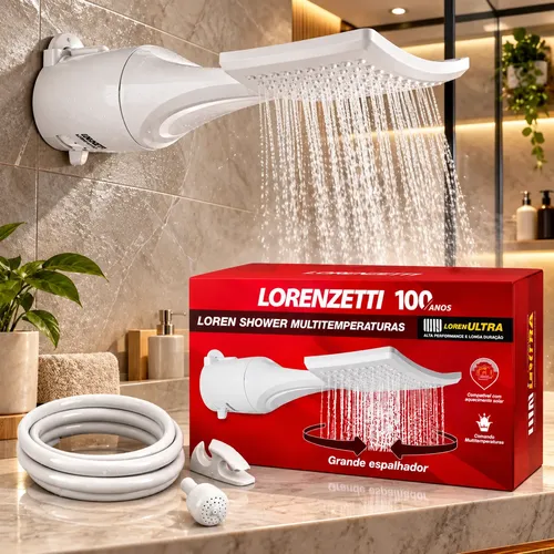 Chuveiro Ducha Loren Shower Multitemepraturas - Lorenzetti Branco 220v 6800w