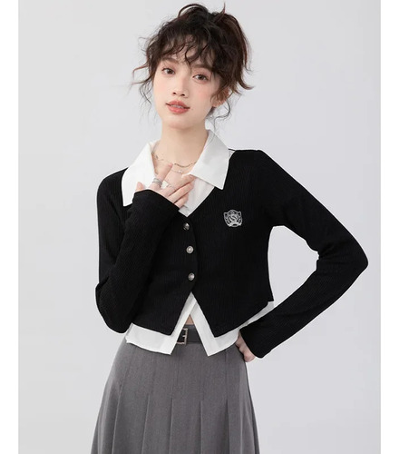 Camisa De Mujer Falsa De Dos Piezas Con Insignia De Estilo U