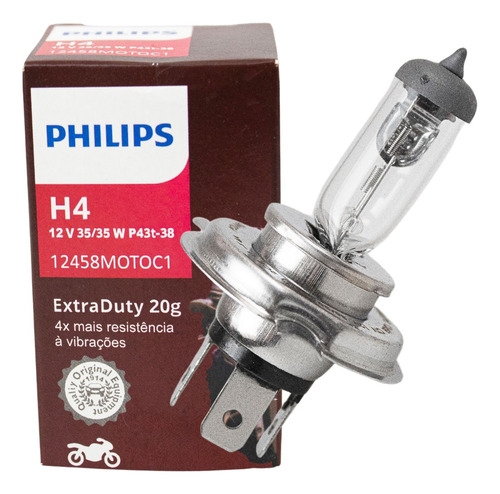 Lâmpada Halógena Standard Philips H4 35/35w 12v 12458motoc1