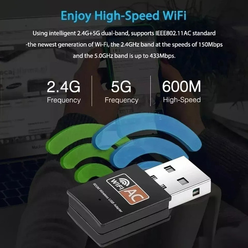 Tarjeta Red Inalámbrica Adaptador Wifi 2.4ghz 5ghz 600mbps