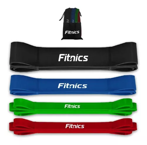 Bandas Elasticas Resistencia Poder Fitnics Set 4 Latex+bolsa Color Negro