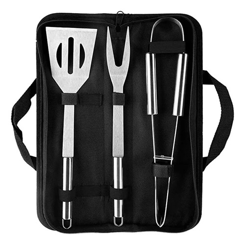 Set Asador Estuche Herramienta Para Parrila X3 Piezas Negro 