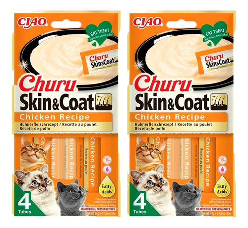 Churu Skin & Coat Snack Húmedo Para Gatos Pollox 8un