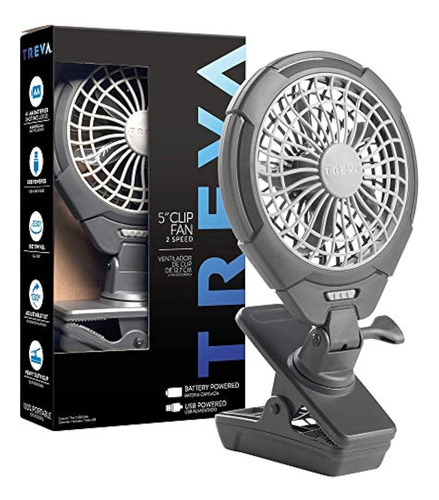 Treva 5 Pulgadas Alimentado Por Batería Clip Fan - Slim Y Po