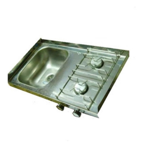 Mesada De Acero Inox. Con 2 Anafe Bacha Izq. Casas Rodantes