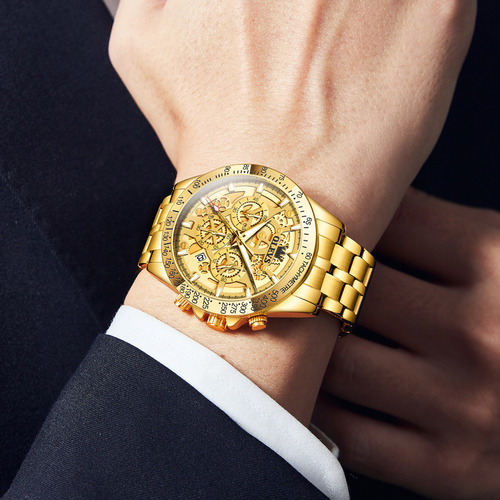 Reloj De Lujo Cuarzo Casual De Acero Impermeable Para Hombre 9913 Gold