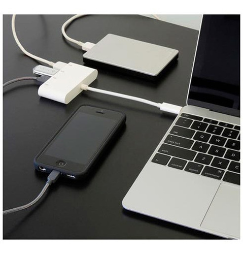 Adaptador Usb-c Com 4 Saídas Usb 3.0 Geonav Cor Branco