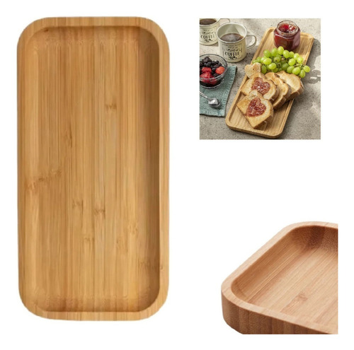 Bandeja Retangular Rasa De Bambu 25cm