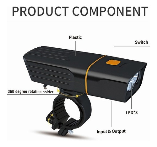 K Luz De Bicicleta 1000 Lúmenes 3leds 5 Horas Power Bank
