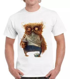 Remera De Hombre Owl Buho Lechuza Coffee Diseño Art