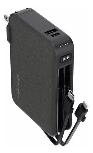 myCharge Cargador portátil - HubMax 10050 mAh batería externa universal |  Enchufe de pared de CA plegable | Dos cables integrados para Apple (iPhone