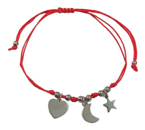 Pulsera Hilo Dijes Acero Corazon Luna Estrella Con Packaging