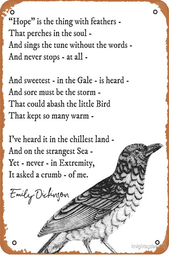 Cartel Inspirador De Poema De Emily Dickinson Hope Is The T.