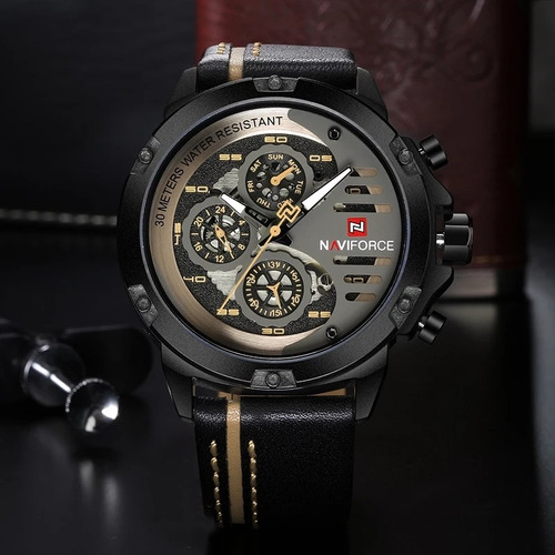 Reloj Hombre Naviforce 9110 Lujo Deportivo Cuero Original