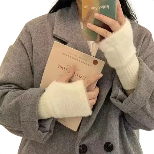 Guantes Invierno Mujer Mitones Sin Dedos Abrigados Elasticos