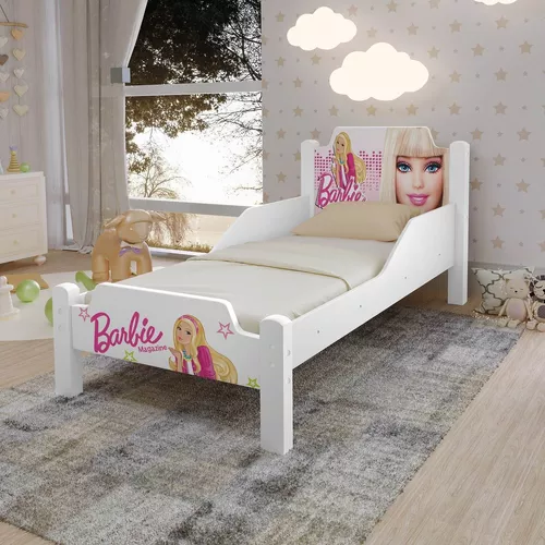 Cama Infantil Mini Branca Menina Adesivada Barbie Pink - JLB