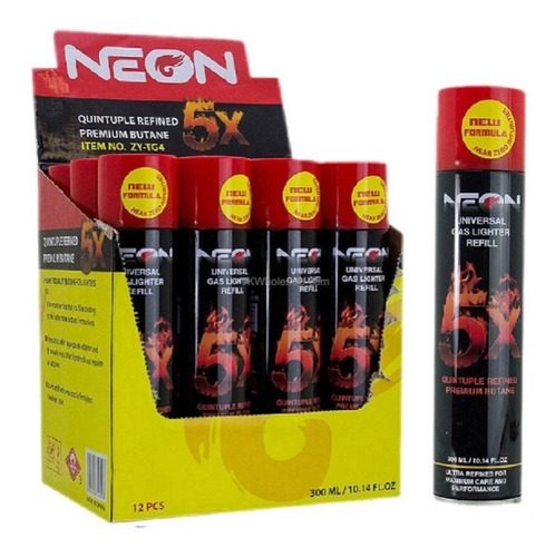 Gas Butano Marca Neon De 300 Ml Destilado 5x