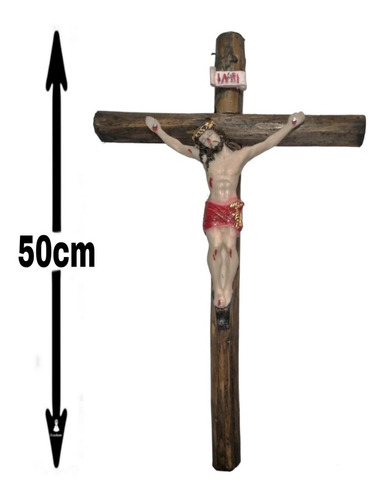 Cristo De Resina Con Cruz De Madera, Mediano, 50 Cm,tronco 