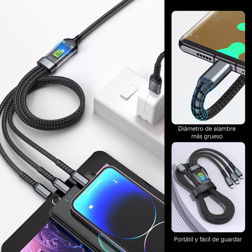 Cable Usb Datos Carga Rápida 3en1 Para iPhone Tipo C Micro