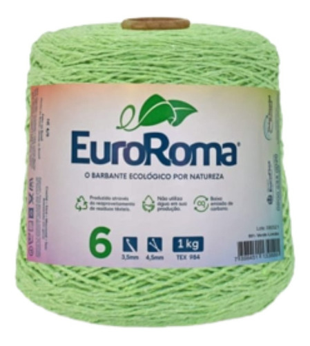 Barbante Para Croche Fio 6 Euroroma 1 Kilo Colorido Cor Verde-limão