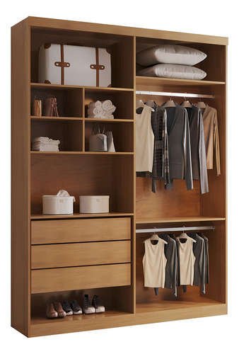 Closet Solteiro Fenix Com 3 Gavetas E 8 Prateleiras Imbuia Cor Marrom