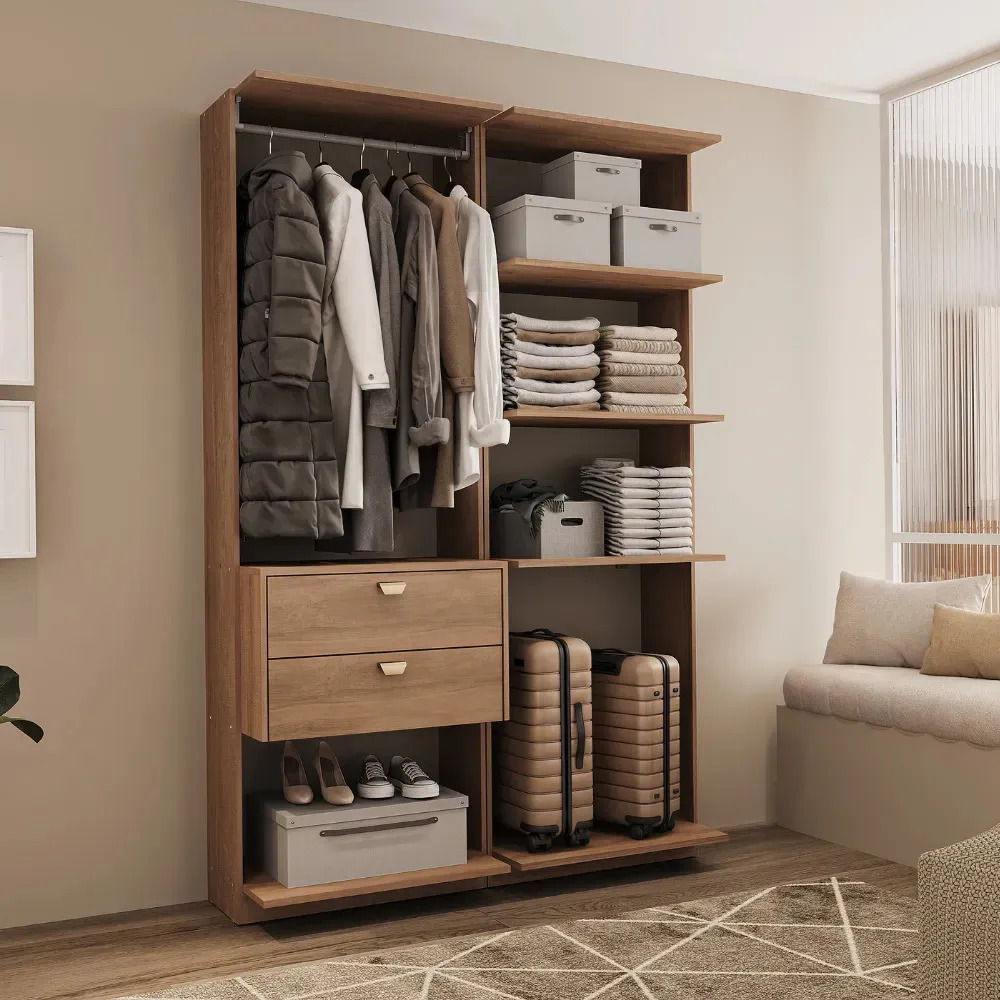 Guarda-roupas Closet Modulado Alasca 120cm 2 Peças Com 2 Gavetas E Cabideiros Freijó Carraro