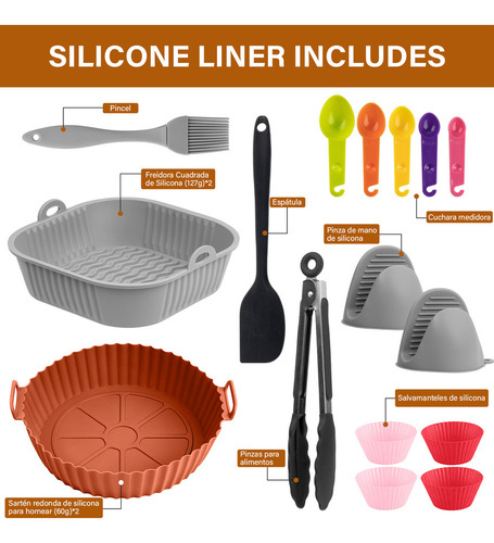 Freidora Aire Molde Silicon Reutilizable Tapete Hornear 14pc