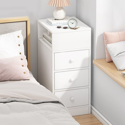 Buro Mesa De Noche Para Recamara Moderno Con 3 Cajones Blanco