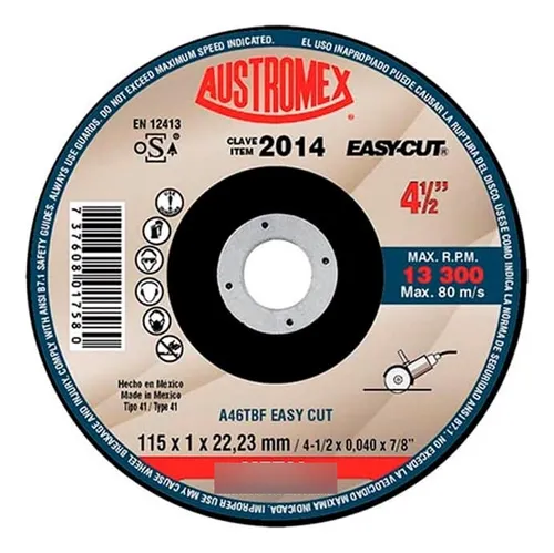 comprar Disco P\u002Fcorte De Metal 4 1\u002F2 X 1\u002F32 X 7\u002F8 Austromex(2014)