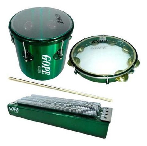 Kit Percussão Gope Repique Pandeiro Reco Reco Selfie Verde