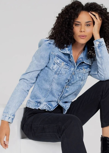 Imagem 4 de 4 de Jaqueta Linda Jeans Sawary Feminina Manga Franzida