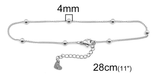 Pulsera Tobillera Mujer Acero Pie Tobillo Bolitas Plata Moda