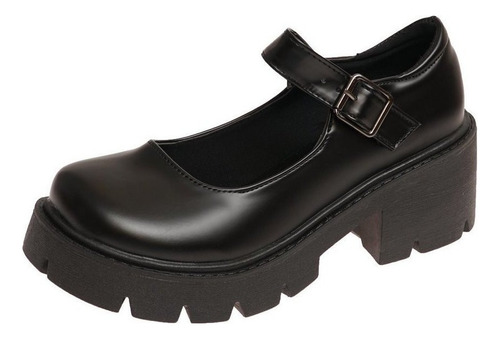 Zapatos De Tacón Jane Slip-on Mary De Piel Para Mujer Chunky