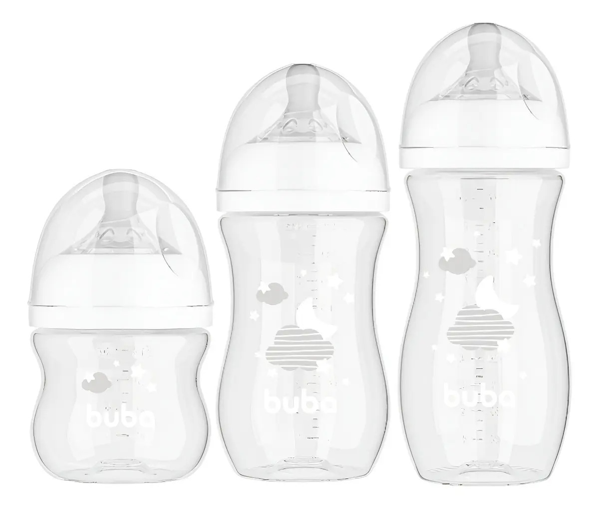 Kit Mamadeiras Buba Anticolica Easy Flow 120/270/330ml 3un Cor Branco Nuvem