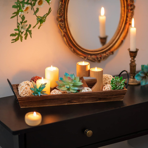 Bandeja De Velas De Madera Larga Y Larga: Centro De Mesa Rús