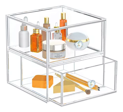 AITEE Acrylic Clear Makeup Organizer with 4 Drawers Stackable Cosmetics  Storage Display Case for Vanity,Bathroom Counter,  Dresser,Desktop,Countertop