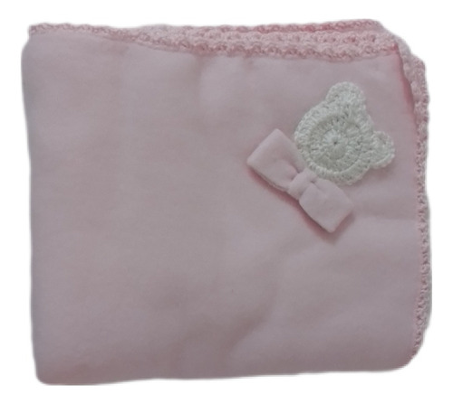 Manta Polar De Bebe,rosa,color Crema, Borde Tejido A Crochet