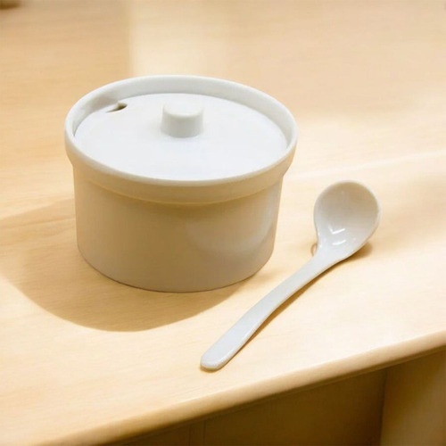 Set 2 Salseras Con Tapa Y Cuchara Melamina 130ml - Caserox Blanco