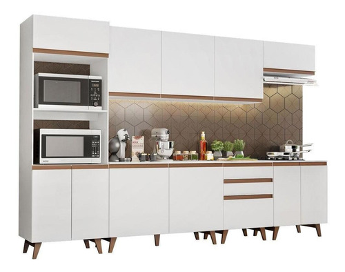 Armário de Cozinha Completa Modulada Madesa Reims Com Armário E Balcão Para Cooktop B Cor Branco GRRM32000209