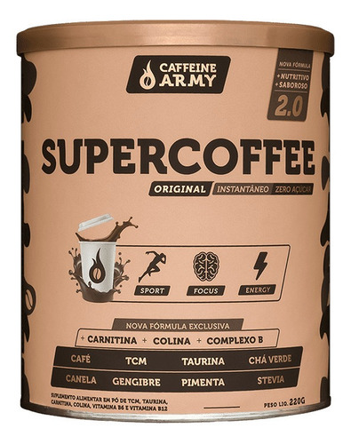 Imagem 1 de 1 de Suplemento em  pó Caffeinarmy  SuperCoffee 2.0 cafeína sabor  tradicional em pote de 220g