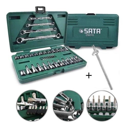 Jogo Soquete Sata E-torx 35 Peças 3/8 + Cabo De Força 1/2