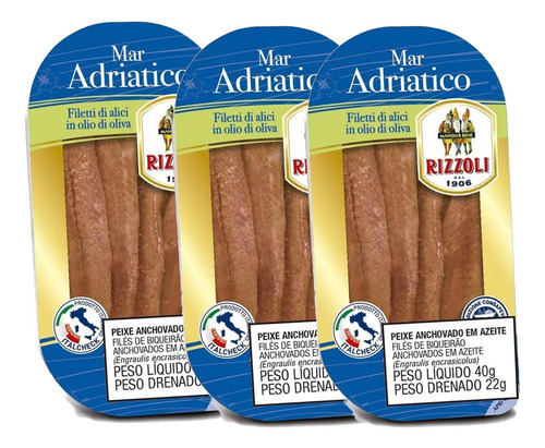 File De Anchovas Italiano Rizzoli 40g (3 Latas)