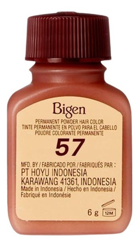 Tinte Permanente Polvo Sin Amoniaco Cabello 57 Bigen 6gr Tono 57 negro suave natural