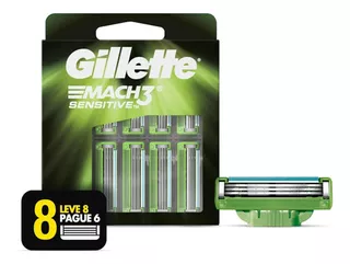 Carga para aparelho de barbear Mach3 sensitive 8 unidades Gillette