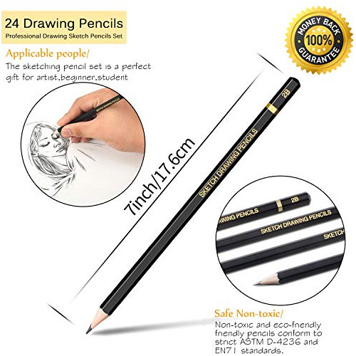 Drawing Sketching Pencil 24 Piece Artist Kit Includ And 7h