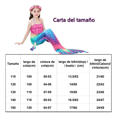 Maiô Sirena Cola Y Bikini Para Meninas Com Monofin, Pacote C