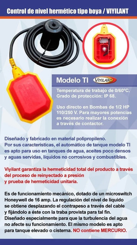 Imagen 3 de 6 de Flotante Automático Tanque Cisterna Agua Viyilant 10 Metros